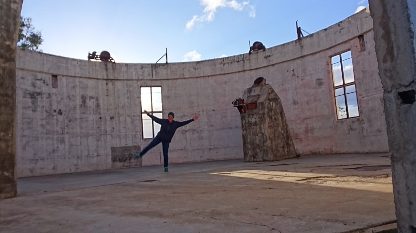 Aykayem dancing in a ruined telescope dome